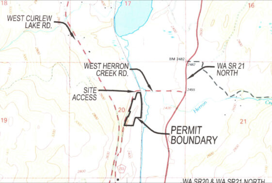 Map of pits highly efficient layout. It shows stock pile, crusher pad, haul road, well, 3 phase power areas.